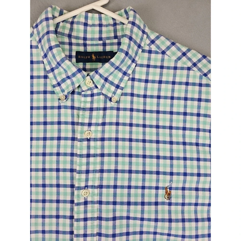 Ralph‎ Lauren Polo Men's XXL Long Sleeve Button Up Shirt Blue Check Flesh Pony